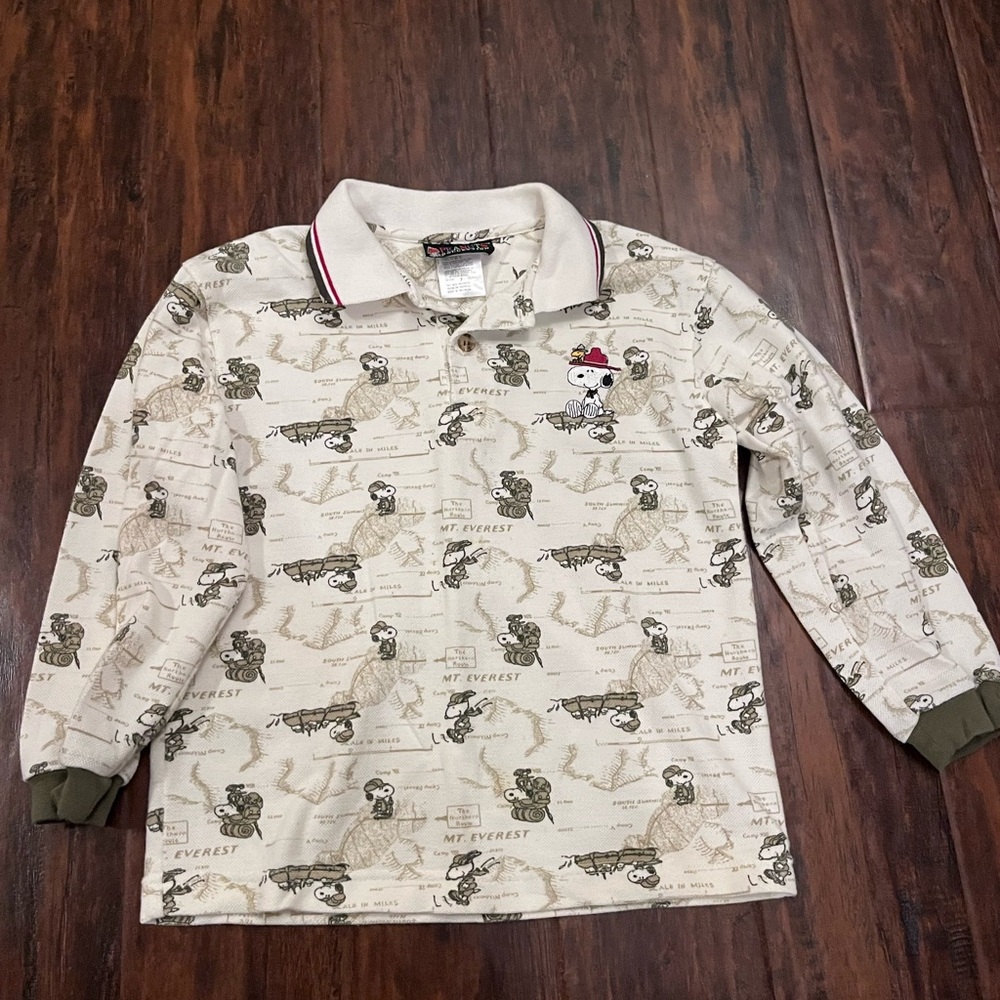 Boys Peanuts Collection Vintage Snoopy Long Sleeve Polo Shirt size 7